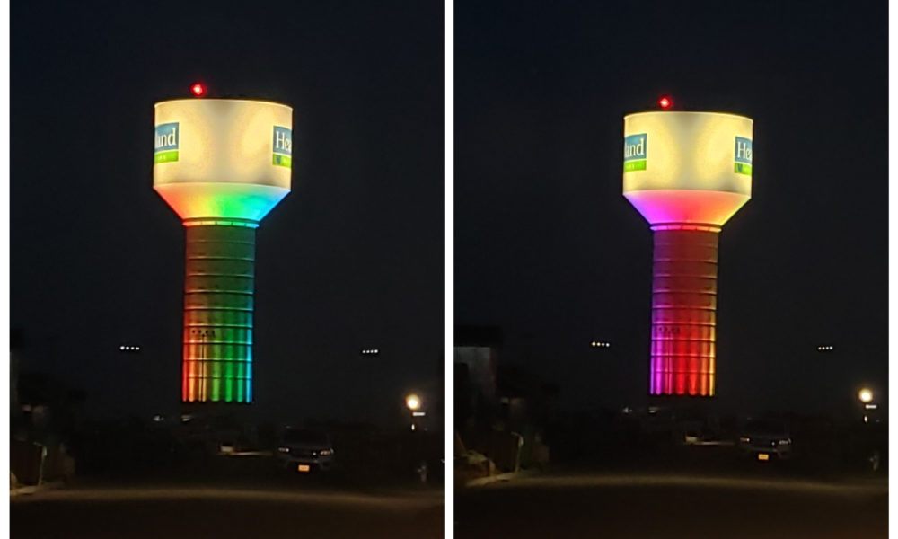 Heartland Water Tower now Shines Bright at Night
