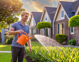 Guy watering plants AI generated